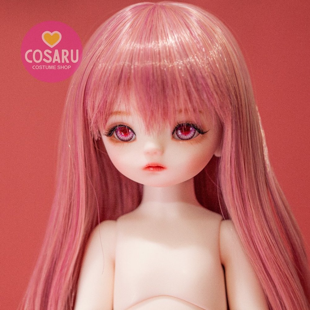 NEW 1/6 YoSD BJD Nude Doll Baby Kid Pink White Skin Face Up Eyes Wig
